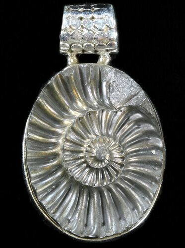 Pyrite Ammonite Fossil Pendant - Sterling Silver #37962